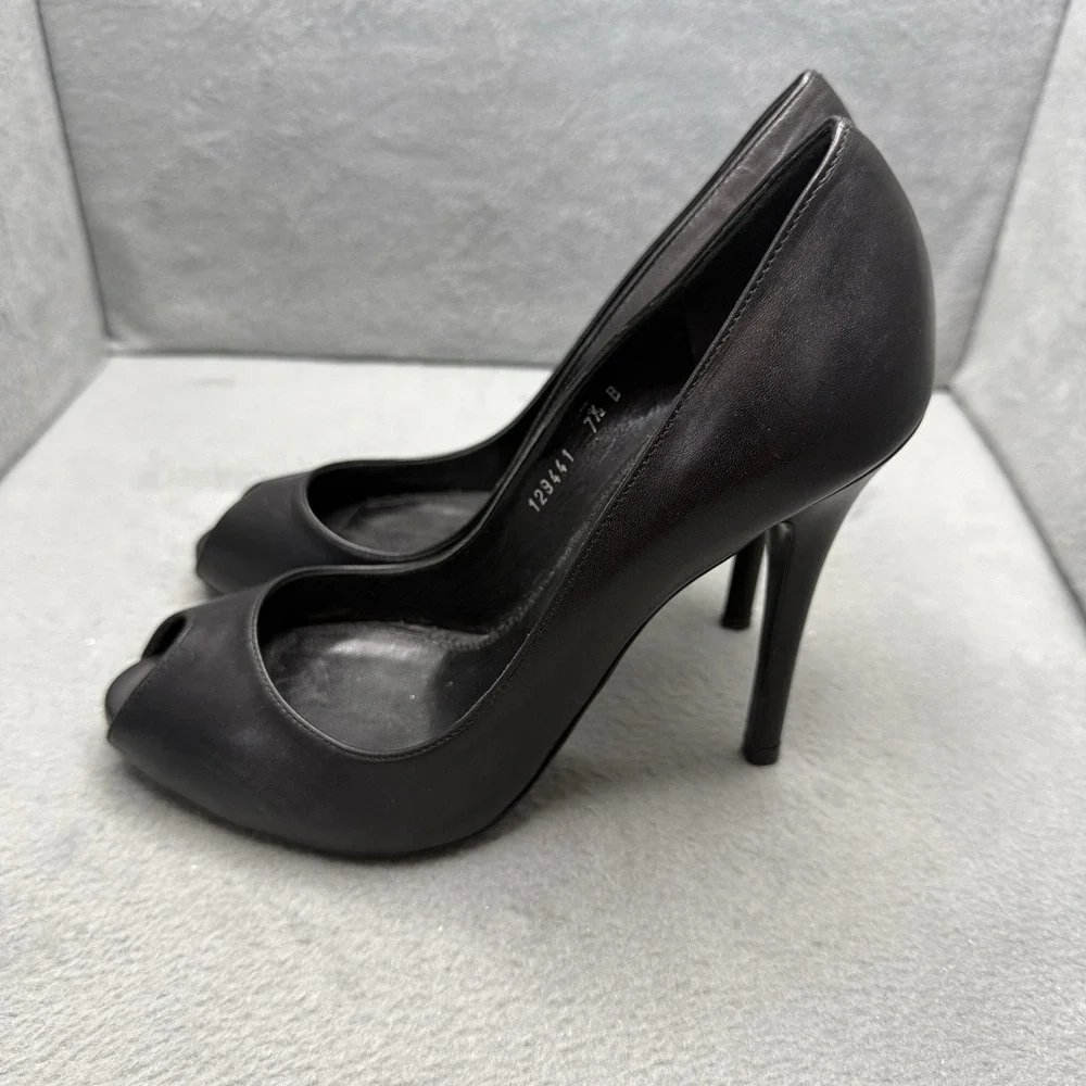 Ralph Lauren Collection Ranna Black Leather Peep-Toe Platform Pumps 7.5B
